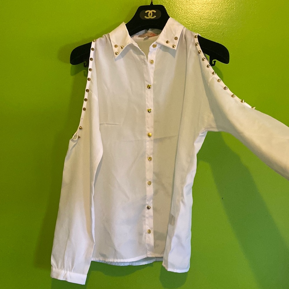 White blouse with gold studs